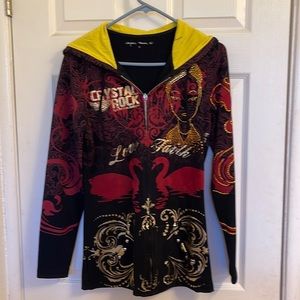 Crystal Rock Womens hoodie with 2 pocket by Christian Audigier.